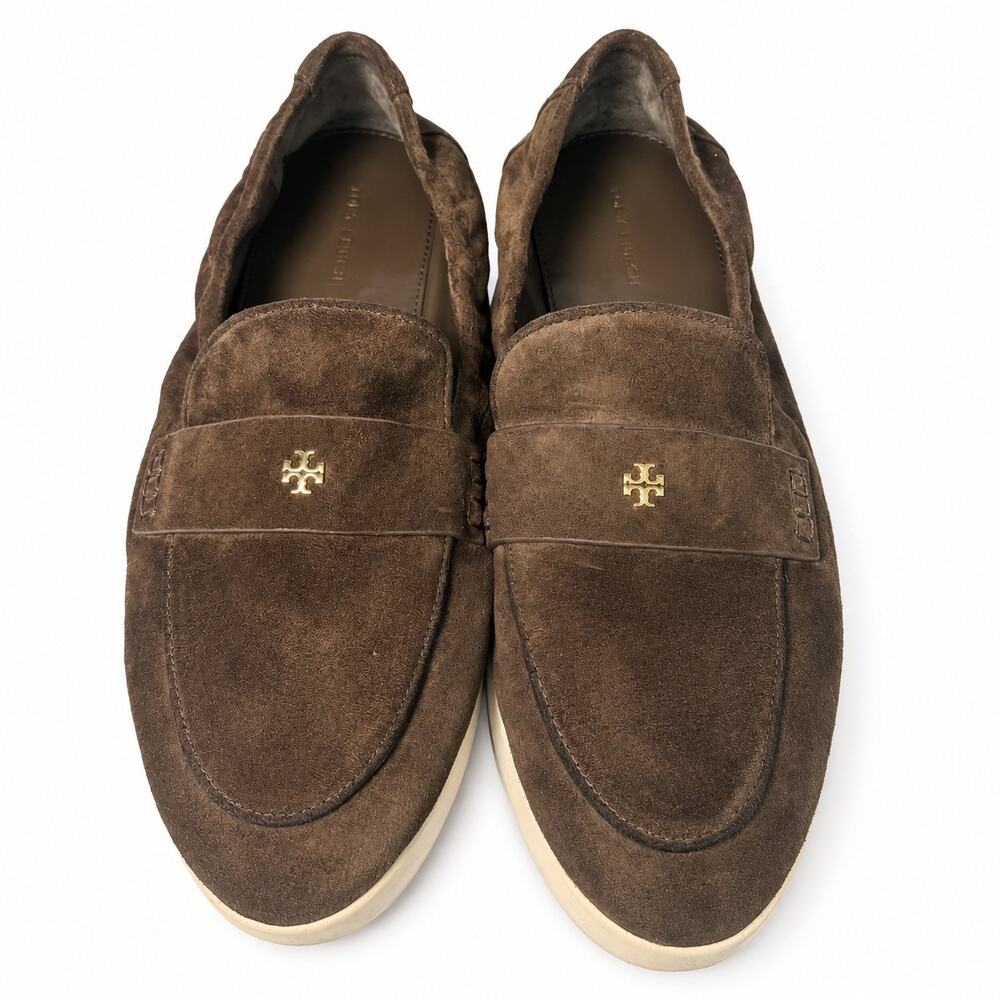 Tory Burch Suede Penny Loafer Sneaker Brown Leather Womens 9M Slip On Shoes